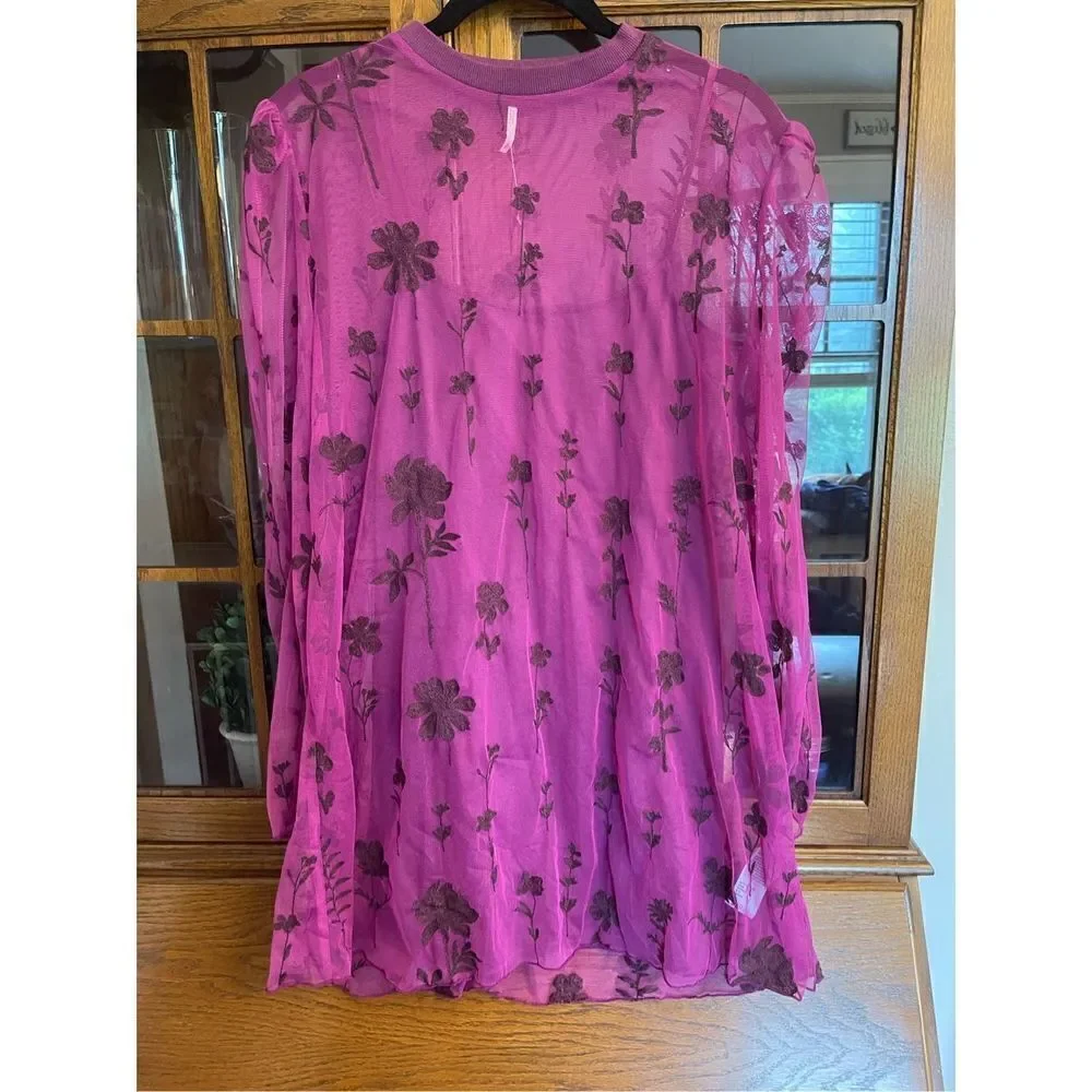 Free People - Cecelia Sheer Mini Dress, Fuchsia, Size S